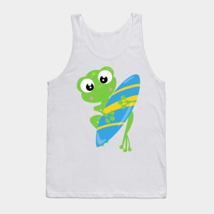 Cute Frog, Little Frog, Green Frog, Surfing Board Tank Top